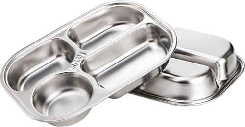 DEAYOU 4-Pack 18/10 Stainless Steel Divided Plates, 4 Sections Samll Platter Compartment Tray, Portion Control Plate with Divider, Mess Food Sectioned Tray for Cafeteria — view 4
