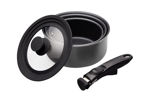 MasterClass Smart Space 3 Piece Non-Stick Induction Saucepan Set, Grey