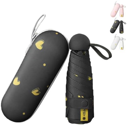 HUANYO Heart Pattern Umbrella - Windproof Compact Folding Umbrella with Auto Open & Close, Portable Travel Umbrella for Women & Men, (Love Black)
