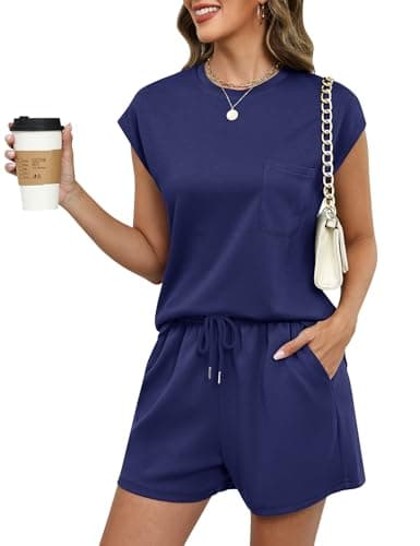 Rapbin Womens Co ord Sets Summer Tops Shorts with Pockets and Drawstring