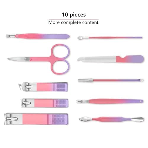 Manicure Set 10pcs Professional Nail Clippers Kit, Pink Purple — view 3