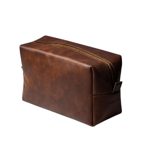 RUBAB MEN Premium Vegan Leather Toiletry Bag for Men | Shaving Kit Bag & Grooming Travel Pouch for Men | Waterproof Lining Tan Shade Pack-It Smart Edition