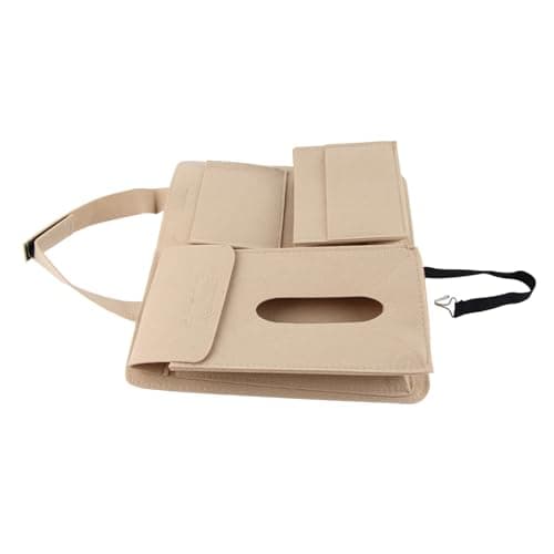 EIMSOAH Car Backseat Storage Bag Hook and Loop Design Multifunction Organizer for Car Seat Back, Ideal for Road Trips Material: Felt (Beige) — view 2