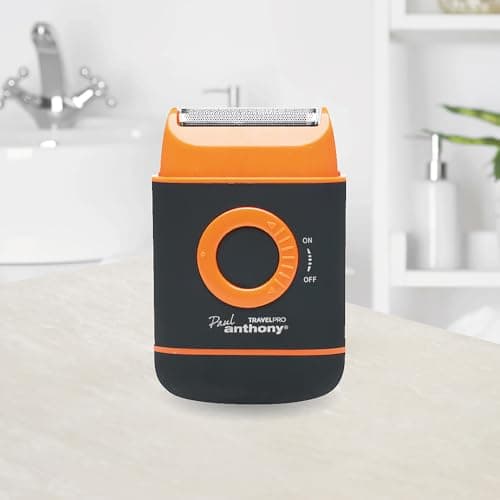 Paul Anthony Travel Pro Battery Operated Men's Compact Foil Shaver, Titanium Flexible Blade, Retractable Side Trimmer,Rubberised Finish, 2 x AA Battery Operated - Orange - H5001A — view 4