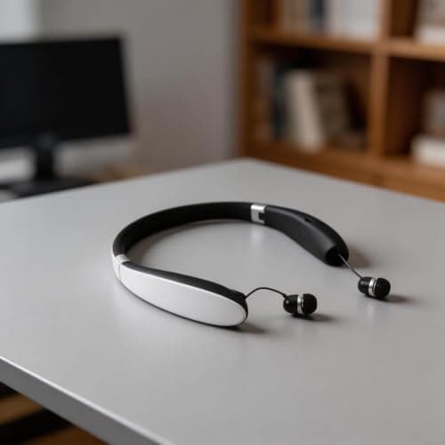 Foldable Neckband Headset with Noise Cancelling for Sports, Retractable Wireless Earbuds Set Made of Lightweight ABS Material in Black (White) — view 4