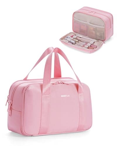ECOHUB Large Toiletry Bag for Women, Recycled Water-Resistant Wash Bag with Wide-Open, Makeup Cosmetic Organizer for Toiletries Accessories, Saving Bag for Full-Sized Container, Blush Pink