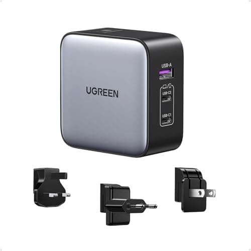 UGREEN Universal Travel Adapter 65W 3-Port Fast Charger with US/UK/EU Plug