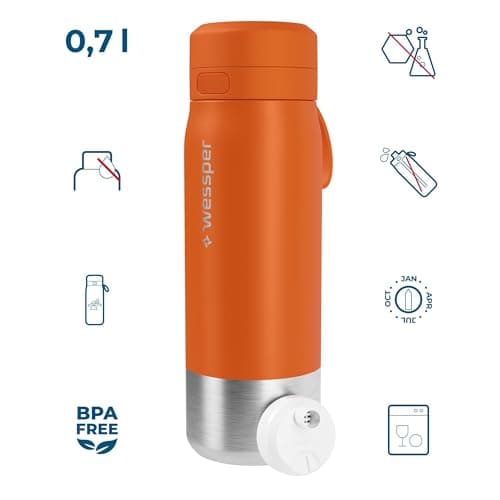 Wessper Steel Water Bottle with Water Filter 700 ml,BPA-free, Thermos Flask with Disc Water Filter, Drinking Bottle Ideal for Sports, Cycling, Fitness- Orange — view 4