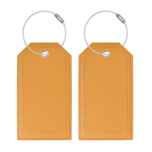 Gloppie 2 Pack Travel Luggage Tags PU Leather Steel Loop Labels Yellow
