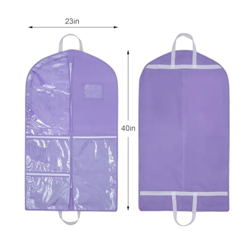 Dance Costume Garment Bags, 40" Hanging Dance Costume Garment Bag Kids Garment Bags with 3 Zippered Pockets,Clear Dance Dress Costume Cover Bag,for Dancer Girls Competition Travel,1 Pack,Purple — view 2