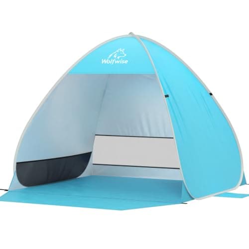 Wolfwise UPF50+ Pop up Beach Tent, Instant Easy Setup Popup Beach Shade Canopy for 1-2 Person, Sun Shelter with UV Protection, Portable with Carring Bag, 150x120x110 cm, Blue