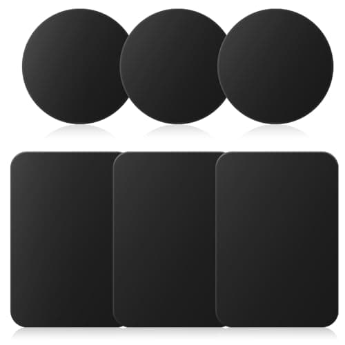 ABOHU Metal Plates for Mobile Magnetic Mount, 6 Pack Thin Metal Plate for Magnetic Car Phone Holder, Universal Replacement Plate Metal Disc with Strong Adhesive, 3 Rectangle and 3 Round, Black