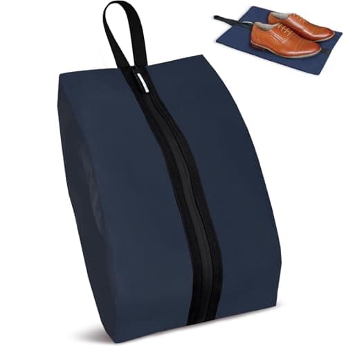 Shoe Bags for Travel, Waterproof Oxford Fabric, Zippered Shoe Storage Organiser with Handle, Lightweight Dustproof Shoe Pouch for Trainers, Gym, Business Trip, 16.5 x 9.8 Inches (Shoe Bag Navy Blue)