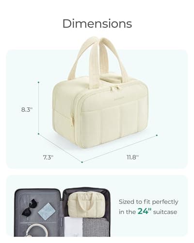 bagsmart Travel Toiletry Bag for Women, Extra Large Makeup Wash Bag, Beige — view 5