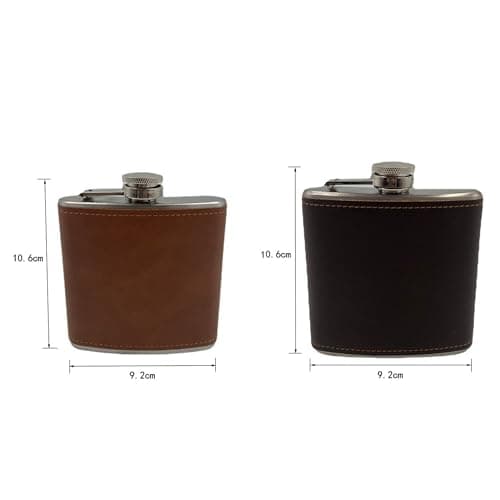 Guijinhao 2 pcs 6oz Hip Flask with 2 Funnels, Stainless Steel Portable Pocket Whiskey Flask with Leather Wrapped Cover, Flasks for Liquor Outdoor Men Women Travel Gift (C6-2) — view 4