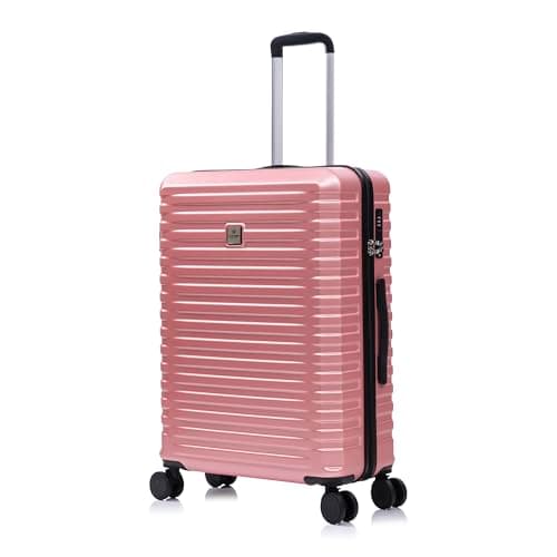 Rocklands Large Suitcase Hard Shell Lightweight 4 Dual Spinner Wheels Trolley Luggage Suitcase Hold Check in Luggage TSA Combination Lock (Pink, Medium 24")