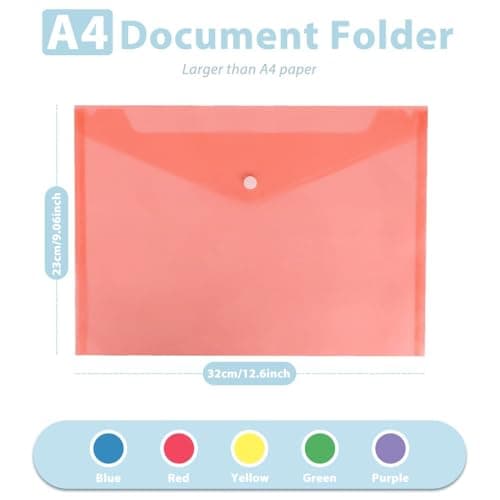 MIETONG 5 Pieces Folders for Documents - A4 Popper Wallets A4 Folders Plastic Document Folder Transparent Colours Plastic Envelopes with Snap Closures for School and Office — view 2