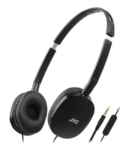 JVC HA-S160M-B Flats Foldable and Compact Headphones in Glossy Trendy Colour, with Switch for Microphone On/Off, Ideal for Teleworking and Online Seminars (Black)