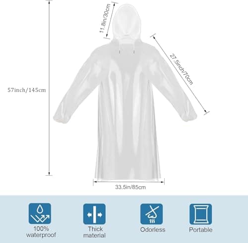 Rain Ponchos Disposable Adults, 5 Pcs Waterproof Poncho Clear Family Pack Raincoats with Hood Sleeves for Disney Travel, Emergency, Outdoors — view 2