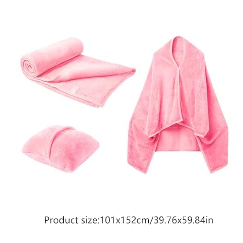 Travel Blanket and Pillow, Premium Soft 2-in-1 Folding Travel Blanket, Multifunctional Shawlable Flannel Poncho Blanket, Car Blanket for Women, Men (Pink) — view 2