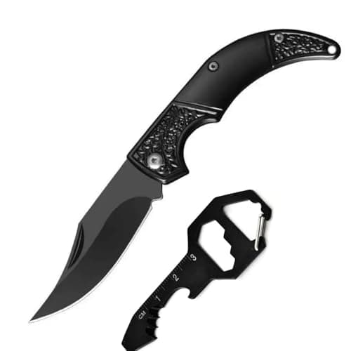 Stainless Steel Keychain, 2-in-1 Multi-Function Tool Portable Foldable Keyring, Cool Carabiner Keychain Pocket Keychain for Camping Hiking Fishing and Outdoor