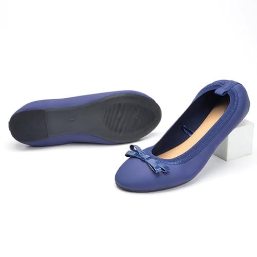 UK Ladies' Rollable Ballet Pumps Space-Saving Travel Flats Formal Wedding Shoes Women Memory Foam Collapsible Flats | Lightweight Foldable Design Blue — view 4