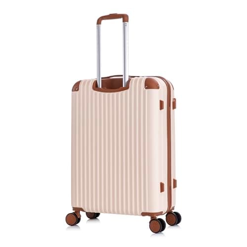 Rocklands London Suitcase Medium 24 Inch Hard Shell Lightweight Checked Luggage 4 Dual Spinner Wheels Trolley Bag | Telescopic Handle, TSA Lock Travel Bag Medium Suitcase, Cream — view 2