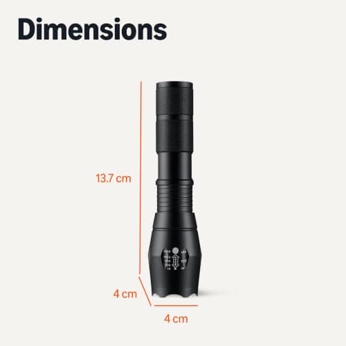 Amazon Basics Handheld LED Flashlight with 5 Light Modes - 200 Lumen Zoomable Handheld Torch - Water Resistant Aluminum Flashlight with Lanyard - Batteries Included - Black — view 5