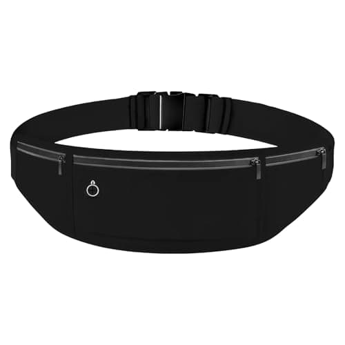Running Belt, Waterproof Waist Bag with Reflective Strips Adjustable Waistpacks with Headphone Jack Fit Smartphone Up to 7.2 inch for Workouts Outdoor Activities (Black)