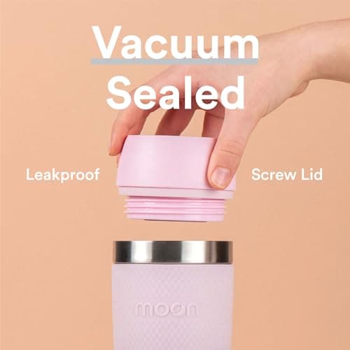 Moon 360° Travel Mugs - Leakproof Reusable Coffee Cup for Hot Drinks - Insulated Stainless Steel Thermal Mug, Fits Car Cup Holders (300ml, Recycled Metal/Pink) — view 4