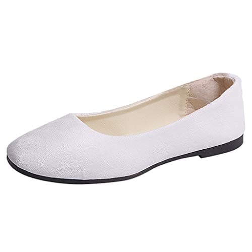 Women's Wide Width Flat Shoes Slip On Loafers Ladies Round Toe Low Top Suede Ballet Shoes Office Classic Dress Flats Lightweight Comfortable Travel Loafers White