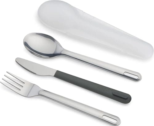 Joseph Joseph GoEat - On The Go Stainless-Steel Travel Cutlery Set for 1, Reusable Knife, Fork and Spoon Set with case for Lunch Box, Camping, Outdoor
