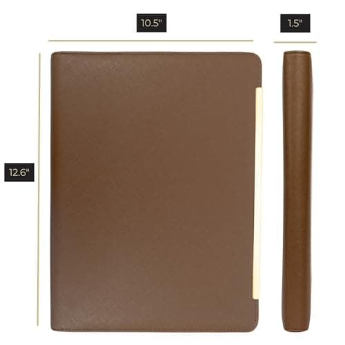BLU Monaco Brown Vegan Leather Portfolio Binder for Women - Professional Padfolio Work Organizer with Gold Trim, Zippered Business Case for Documents — view 6