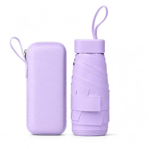 WHJYCC Mini Travel Umbrella, UPF 50+, 6-Rib, Purple, with Zip Case