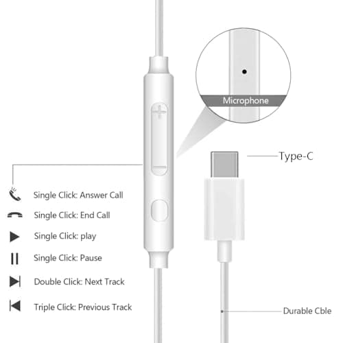 USB C Headphones for iPhone 17 16 15, Type C Earphones Wired USB C Earbuds — view 4