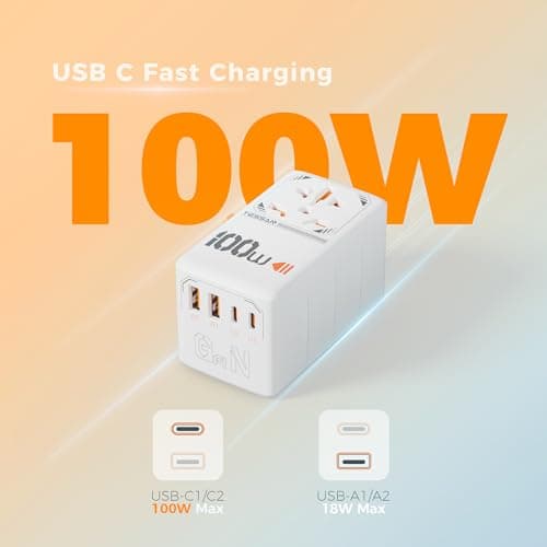 TESSAN 100W Universal Travel Adapter with 2 USB C and 2 USB A — view 3