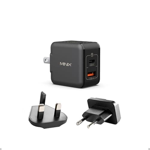 MINIX NEO P1 Mini 33W PPS 2-Port GaN Charger - 1 USB-C, 1 USB-A Port Fast Charger. Compatible with iPhone 8-15 Series, Galaxy S10-S21, Pad and More.