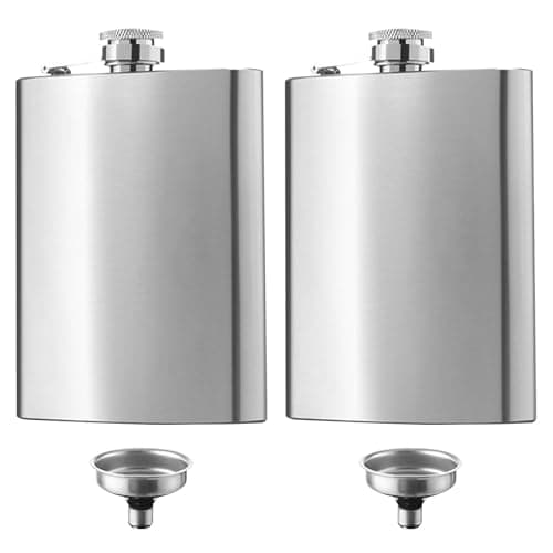 2 Pack 8oz Hip Flask with 2 Funnel, Stainless Steel Hip Flasks for Men Women, Portable Pocket Hip-Flask Alcohol for Climbing Camping Hiking Party Barbecue Bar Party