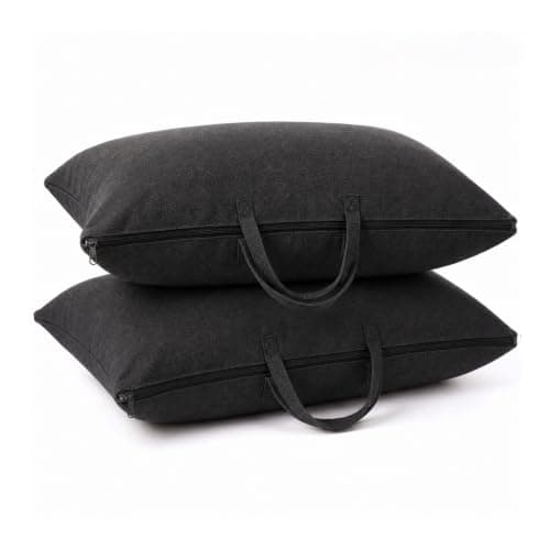 2 Pack Travel Pillow and Blanket Bags, 100% Cotton Canvas Pillow Storage Bag with Handles, Heavy Duty Breathable Organizer for Bedding Linens, Pillow Bag for Traveling(2,Black,20"x36")