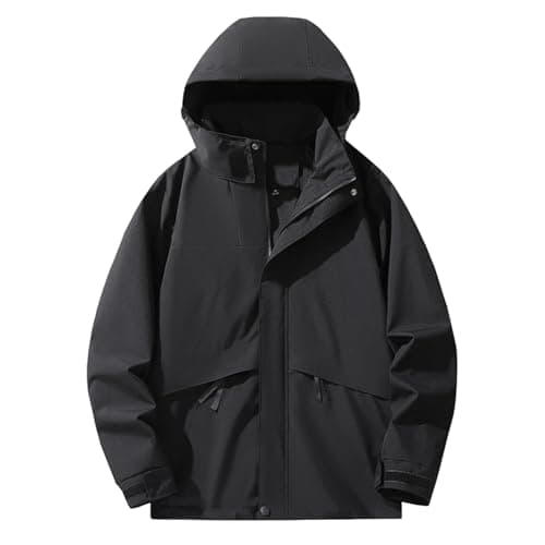 Lightweight Waterproof Jacket Womens Casual Outdoor Hooded Raincoat with Zipper Men Women Rain Jackets Thickened Softshell Coat for Hiking, Travel, Cycling & Outdoor Activities (Black, M)