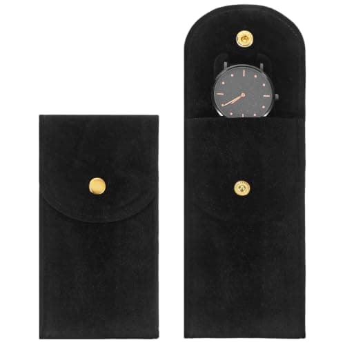 Elegaperma 2pcs Watch Pouch Velvet,Soft Watch Travel Pouch with Snap Button