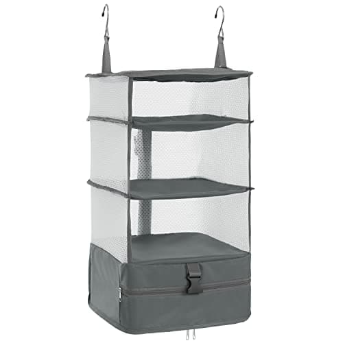ELEZAY Hanging Packing Cubes Portable Closet Shelves Travel Collapsible Compression Garment Organisers for Carry-on Luggage Suitcase with Breathable Perforated Material Large_11.8 * 11.8 * 24 in, Grey