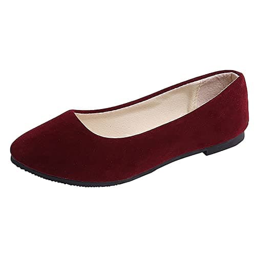 Generic Women's Ballet Flats Slip On Comfortable Walking Shoes Wine, 5 UK