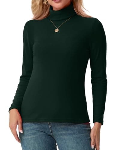 IWOLLENCE Turtleneck Women Thermal Tops (Dark Green, XL) — view 4
