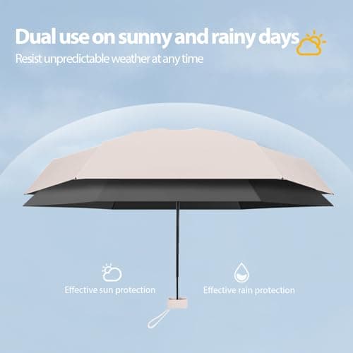 Sykerout Compact Travel Umbrella - Lightweight, Windproof, UV Protection, with Capsule Case, Perfect for Women's Handbags (Beige) — view 3