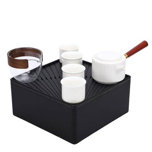 FILFEEL Ceramic Kung Fu Tea Set with Side Handle Teapot and 4 Cups + Fair Cup + Portable ABS & Leather Storage Box for Car Travel Outdoor Camping — view 5