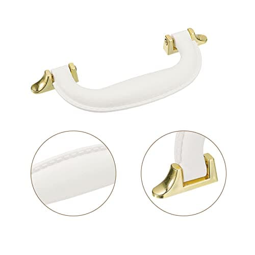 sourcing map Luggage Handles, 155mm/6.1inch PU Leather Pull Handle Suitcase Case Replacement Handles with Screws for Case Suitcase Toolbox, White — view 4