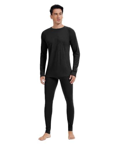 Men's 100% Merino Wool Base Layer Set Lightweight Black M