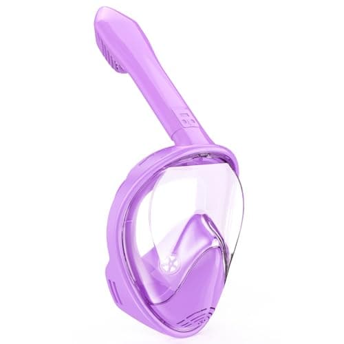 Kids Snorkel Mask Full Face, Snorkeling Gear for Kids 3-14 with Camera Mount, 180 Degree Panoramic View Snorkeling Set Anti-Fog Anti-Leak (Purple)