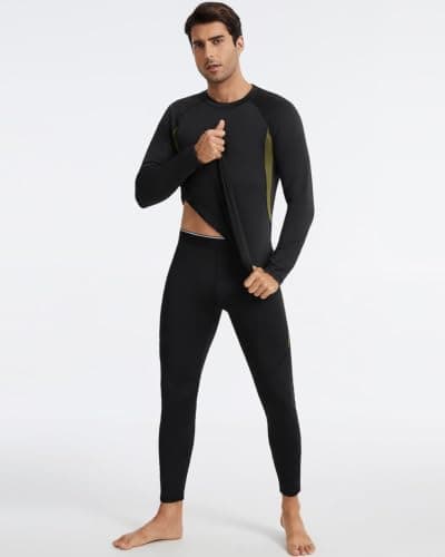 Mexholin Men's Thermal Underwear Mens Thermal Base Layer Set Long Sleeve Top & Bottom Winter Warm Quick Dry Long Johns for Workout Skiing Running Black/Navy L — view 3